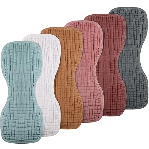 Frienda 6 Pieces Baby Muslin Burp Cloths Large 9 x 20 Inch 6 Layer Burp Cloth Multi Colors Muslin Washcloths Diapers Newborn Face Towels for Baby Boy Girl Unisex(Blue Series) - Jamouz