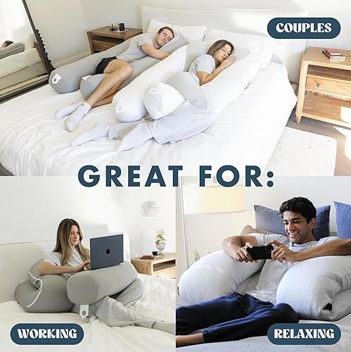Plufl Hugl Standard Size Cooling Body Pillow for Adults U Shaped Maternity Pillow Great for Side Sleepers & Pregnant Women | Washable Cover | Grey - Jamouz