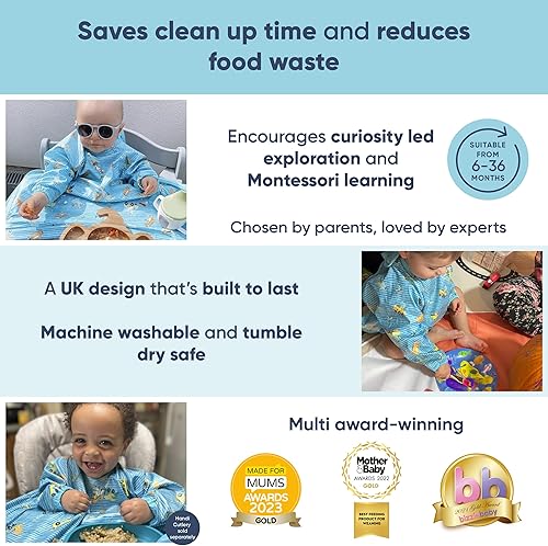 BIBaDO - Long Sleeve Baby Bibs - Babies & Toddlers 6-36 Months - Coverall Baby Led Weaning Bib - Easy Wipe, Soft & Waterproof - Jamouz