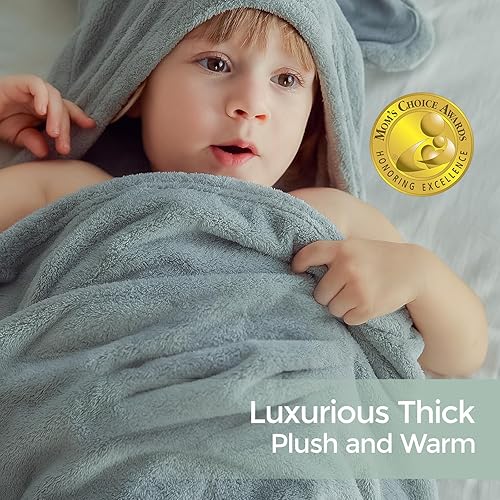 Momcozy Hooded Baby Towels-Visualize Health Label -2 Pack Premium Coral Fleece Bath Towel with Large Size-Ultra Absorbent for Baby Comfort- Great Gift for Newborn, Toddler and Kids(28'x 55', L x W) - Jamouz