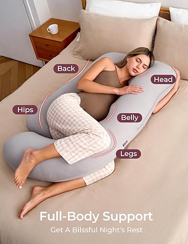 Momcozy Pregnancy Pillows for Sleeping, U Shaped Full Body Maternity Pillow with Removable Cover - Support for Back, Legs, Belly, HIPS for Pregnant Women, 57 Inch Pregnancy Pillow for Women, Grey - Jamouz