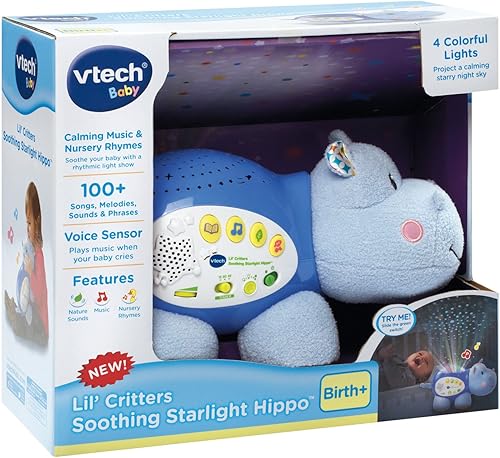 VTech Baby Lil' Critters Soothing Starlight Hippo, Blue - Jamouz