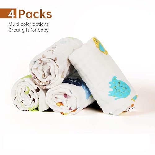 lasoftan Baby Muslin Burp Cloths, 100% Cotton Burping Cloths Super Absorbent Soft, Bath Towel Burp Cloths for Baby Girl Boy, Great Gift for Newborn, 10 x 20 inch, 4 Pack, Unicorn & Star - Jamouz