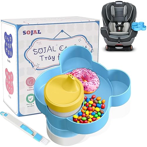 Car Seat Snack Tray - Travel Tray for Kids Car Seat, Stroller, Booster and Anywhere with a Cup Holder, Toddler Road Trip Essentials Food Plate for Snacks, Toys, Entertainment (Pink) - Jamouz