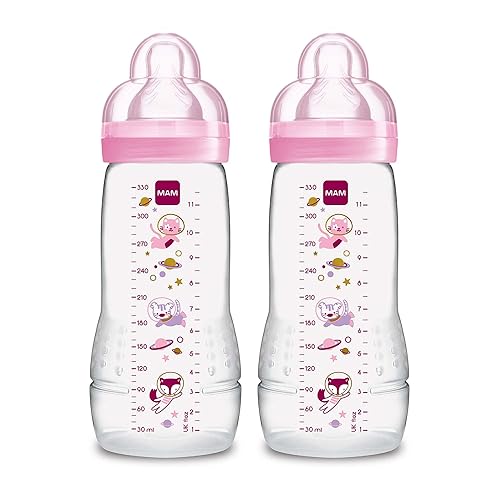 MAM Easy Active Baby Bottle 11oz, Easy Switch Between Breast and Bottle, Easy to Clean, 4+ Months, Girl - Jamouz