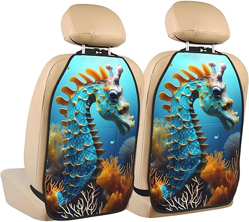 Car Seat Anti-Kick Storage Pads 2-Piece Set Universal Car Seat Covers for SUV, Jeep, Truck and Sedan 26.4 x 18.5 Inches Blue Seahorse Picture - Jamouz