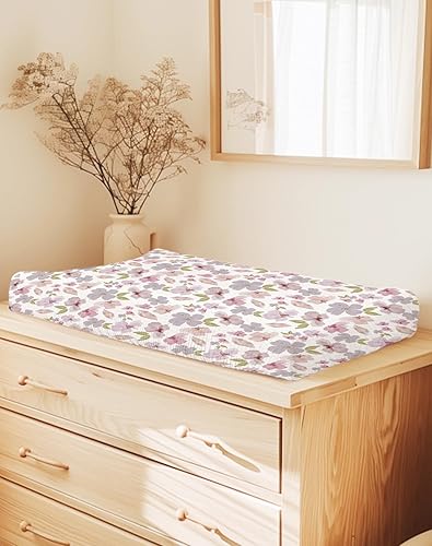 Changing Pad Cover for Baby Boy Girl 2 Pack, Muslin Changing Table Pad Covers with Boho Style, Neutral Nursery Bedding Essentials Soft and Breathable(Dusty Rose & Flower-A) - Jamouz