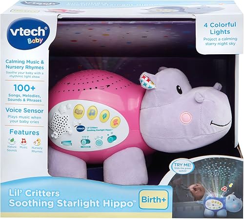 VTech Baby Lil' Critters Soothing Starlight Hippo, Blue - Jamouz