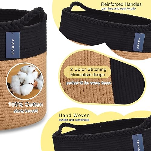 COMSE Extra Large Blanket Basket, Storage Basket, Laundry Basket, 21.7”x 13.8”, Laundry Hamper, Cotton Rope Basket, Blanket Basket Living Room, Toy Basket (White & Cadet Blue & Navy Blue) - Jamouz