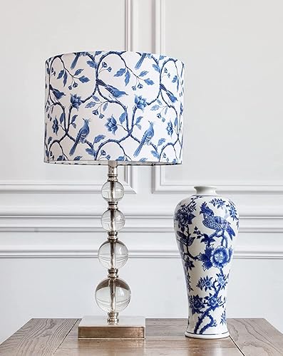 Premium Blue and White Floral Cylinder Drum Lamp Shade Spider Fitting (Blue and white, 13x13x9) - Jamouz