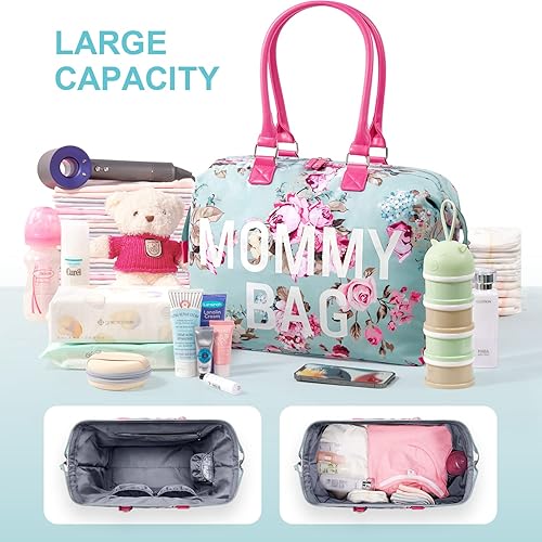 LitBear Mommy Bag for Hospital, Hospital Tote for Labor and Delivery, Large Capacity Waterproof Mommy Organizer, Multifunction Overnight Tote for Women, Mom Bag with Straps (Blue Floral) - Jamouz