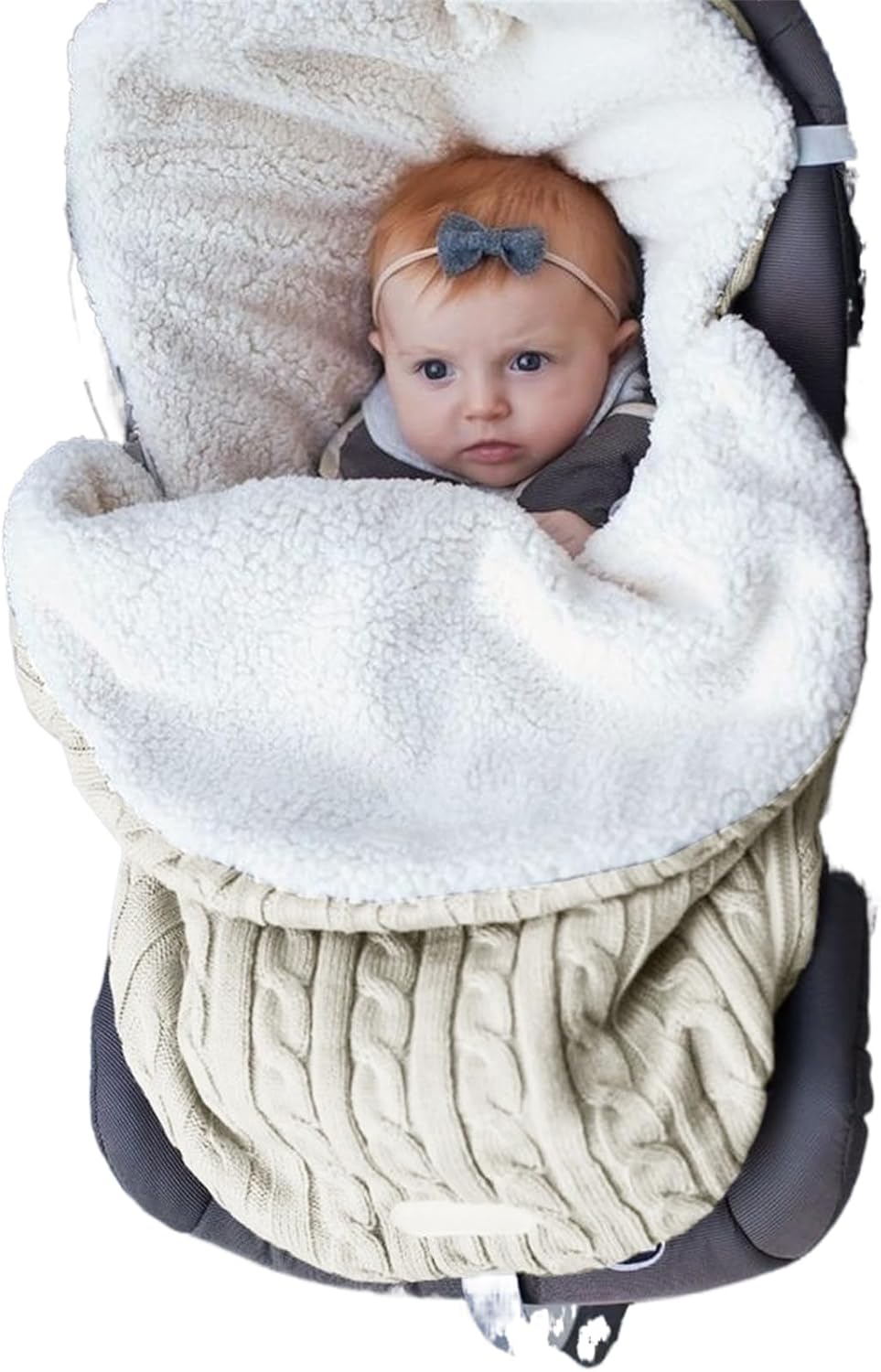 Baby Sleeping Bag fits Infant Newborn,Warm Baby Sleeping Bag,Winter Newborn Knit Wool Swaddling Blanket Kid Sleepsack Footmuff Stroller Knitted Sleep Nest Sack (Brown, One Size) - Jamouz