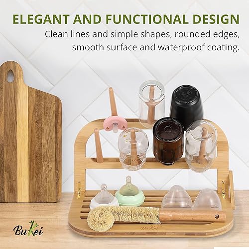 Bamboo Baby Bottle Drying Rack - Space Saving Bottle Dryer & Holder - Jamouz