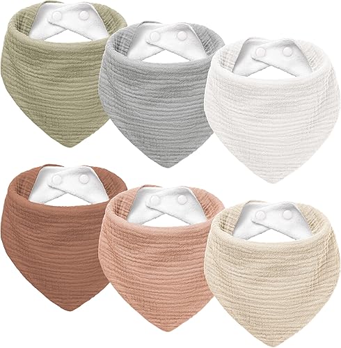 Susurration Muslin Baby Drool Bibs 6Pack Soft Triangular Adjustable Baby Bandana Bibs for Unisex Baby Girls & Boys - Jamouz
