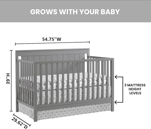 Oxford Baby Lazio 4-in-1 Convertible Crib, Dove Gray, GreenGuard Gold Certified - Jamouz