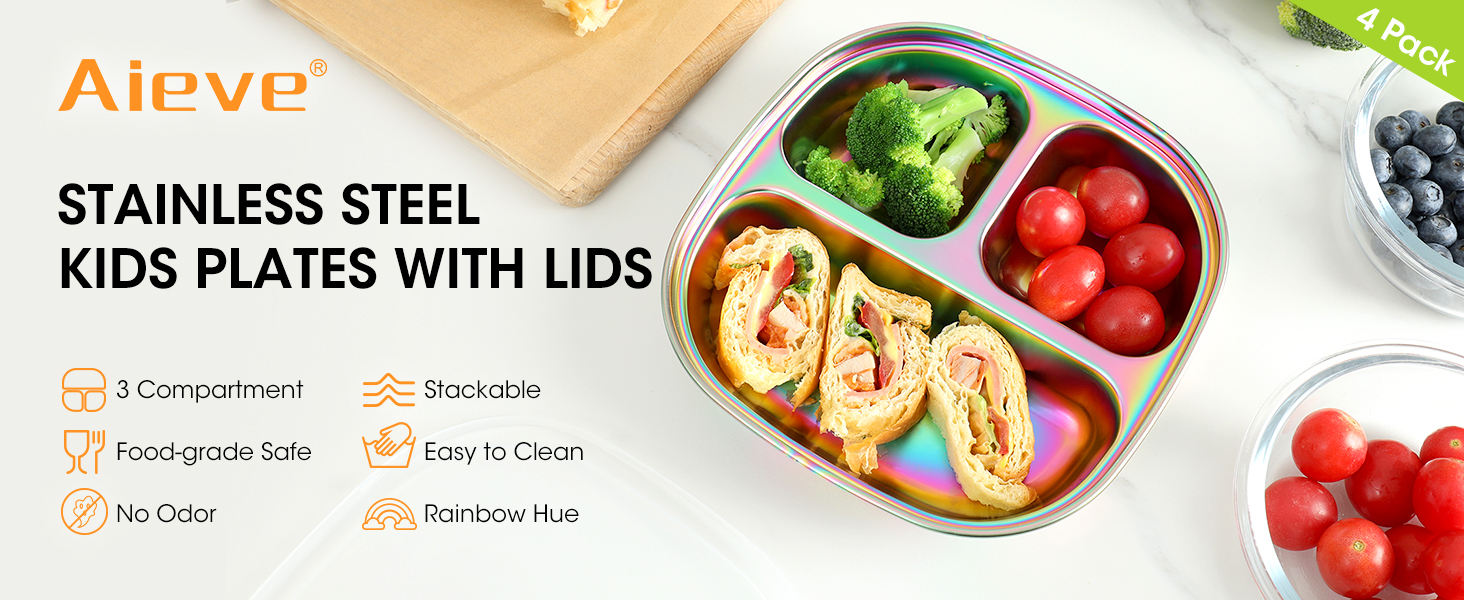 stainless steel kids plates with lids