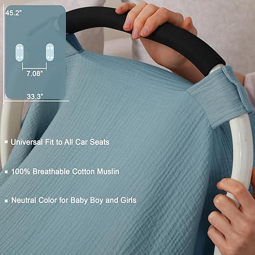 100% Muslin Cotton Car Seat Cover Baby, Carseat Canopy Cover, Universal Fit Stroller Covers for Boys and Girls (Roman Green) - Jamouz