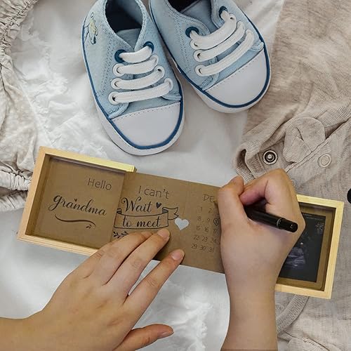 Pregnancy Announcement for Grandparents, Grandparents Baby Announcement Ideas Sonogram Picture Frame Wooden Keepsake Box, First Time Grandparents Gift - Jamouz