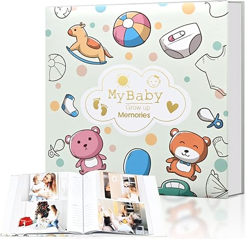 Baby Photo Album 4x6 200 Pocket with Writing Space, Cute Pattern Keepsake Gifts for Baby Boy Girl and New Parents Newborn Toddler - Jamouz