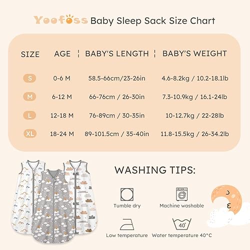 Yoofoss Baby Sleep Sack 6-12 Months Wearable Blanket for Babies 100% Cotton 2-Way Zipper TOG 0.5 Toddler Sleeping Sack 3 Pack, Soft Lightweight Sleep Sacks - Jamouz
