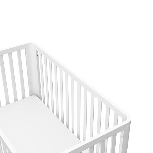 Storkcraft Santos 3-in-1 Convertible Crib (White with Natural) – GREENGUARD Gold Certified, Fits Standard Crib Mattress, Converts to Toddler Bed, Modern Style, Rounded Designer Details - Jamouz
