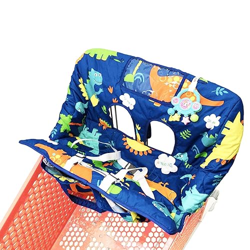 Portable 2-in-1 Grocery Cart Seat Cover and Baby Highchair Cover (Navy Blue Dinosaur) - Jamouz