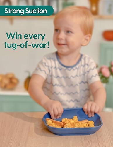 BABELIO Powerful Suction Plates for Baby and Toddler, 100% Food Grand Silicone, Divided, BPA Free, Microwave & Dishwasher Safe, Stay Put, 3 Pack - Jamouz