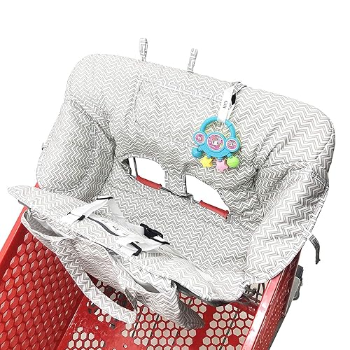 Portable 2-in-1 Grocery Cart Seat Cover and Baby Highchair Cover (Gray Chevron) - Jamouz