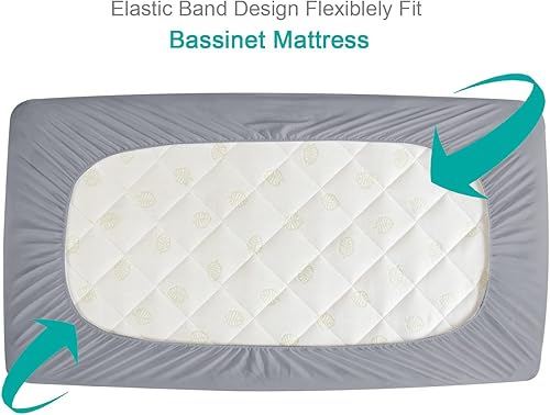 Bassinet Mattress Pad Cover Waterproof, Quilted Mattress Protector Sheets Fits All Mainstream Bassinet - Rectangle, Oval, Hourglass, 2 Pack, Ultra Soft Breathable, White and Grey - Jamouz