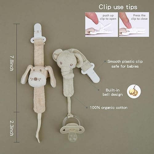 Pacifier Clip, 2 Pack Baby Pacifier Holder for Boys and Girls Fits Many Pacifiers & Baby Teething Toys, Ideal Baby Gift (Puppy & Bunny) - Jamouz