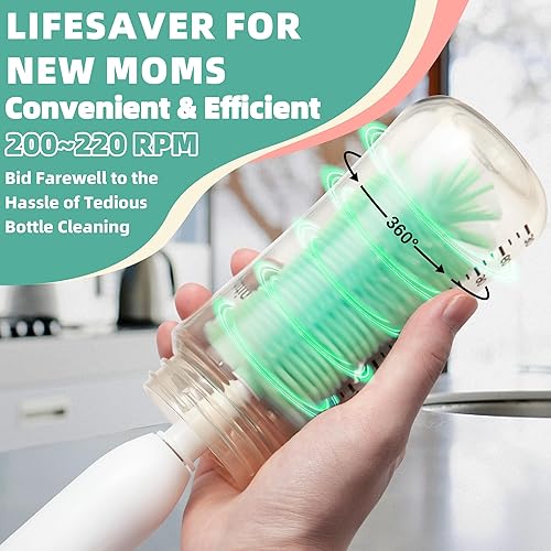 Electric Bottle Brush Cleaner, Rechargable Electric Baby Bottle Brush for Travel, Waterproof Electric Bottle Cleaner Set with Nipple & Straw Brush, Perfect Essentials Gift for Mom After Birth, Green - Jamouz