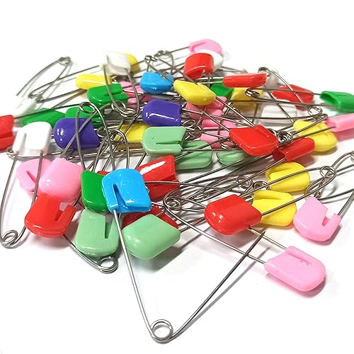 50 Pcs Diaper Pins, Plastic Head Safety Pin with Safe Locking Closures (Colorful) - Jamouz