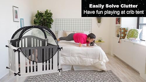 Safety Crib Tent to Keep Baby in Pop up Mosquito Net Netting Canopy Mesh Cover for Toddler - Black - Jamouz