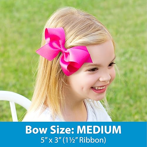 Wee Ones Girls' Classic Grosgrain Moonstitch Edge Hair Bow on a WeeStay Hair Clip, Medium, White with Light Pink - Jamouz
