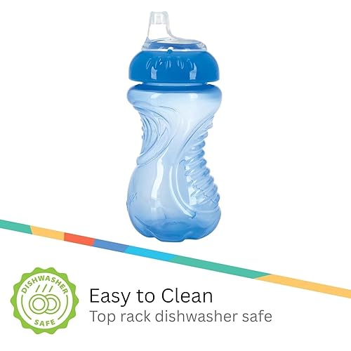 Nuby 3 Pack No Spill Toddler Sippy Cups - Toddler Cups Spill Proof with Easy and Firm Grip - Blue, Aqua, Green - Jamouz