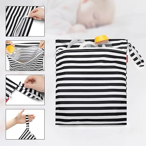 Damero Breast Pump Parts Bag, 2Pack Wet Bag for Breast Pump Parts Storage with Waterproof Mat, Gray Chevron - Jamouz