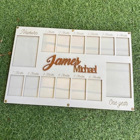 My First Year Photo Sign, Hello World Plaque, Baby First Year Picture Frame, Baby Photo Frame, Newborn To One Year Photo Frame, Custom Photo Frame, Monthly Milestone - Jamouz