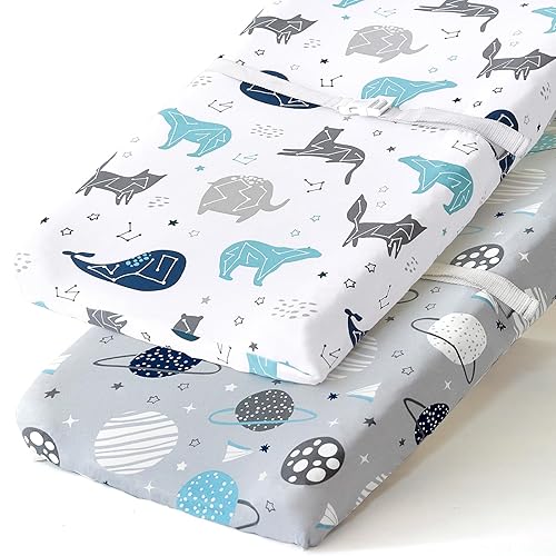 Stretchy Changing Pad Covers for Boys Girls,2 Pack Jersey Knit,Elephant & Whale - Jamouz