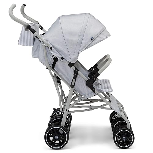 GAP babyGap Classic Side-by-Side Double Stroller - Lightweight Double Stroller with Recline, Extendable Sun Visors & Compact Fold - Made with Sustainable Materials, Grey Stripes - Jamouz