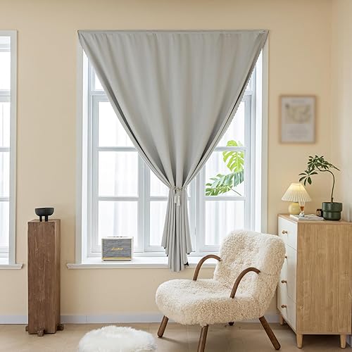 Anytime Autohesion Curtains, Suitable for Windows and Bedroom Blackout Curtains, Thermal Insulated Small Adhesive Blackout Curtains for The Kitchen. 1 Panel (White Grey 35W48L) - Jamouz