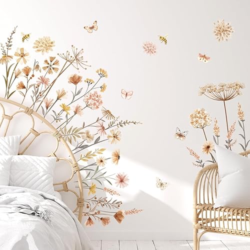 decalmile Boho Flower Wall Decals Wildflower Floral Dandelion Grass Wall Stickers Baby Nursery Girls Bedroom Kids Room Wall Decor - Jamouz