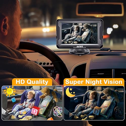 AMTIFO Baby Car Camera Easy Install: Clear Night Vision 2Mins Plug-Play Backseat Camera 360 Rotation Rear Facing Car Baby Monitor with Camera - Jamouz