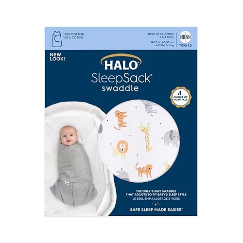 HALO 100% Cotton Sleepsack Swaddle, 3-Way Adjustable Wearable Blanket, TOG 1.5, Baby Blue, Newborn, 0-3 Months - Jamouz