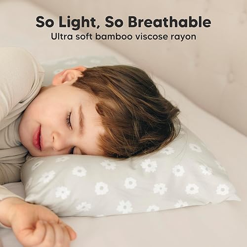 Toddler Pillow with Pillowcase - 13x18 My Little Cuddly Pillow, Viscose Derived From Bamboo Nursery Toddler Pillows for Sleeping,Kids Pillow,Small Travel Pillows,Mini Toddler Bed Pillow (Meadow) - Jamouz