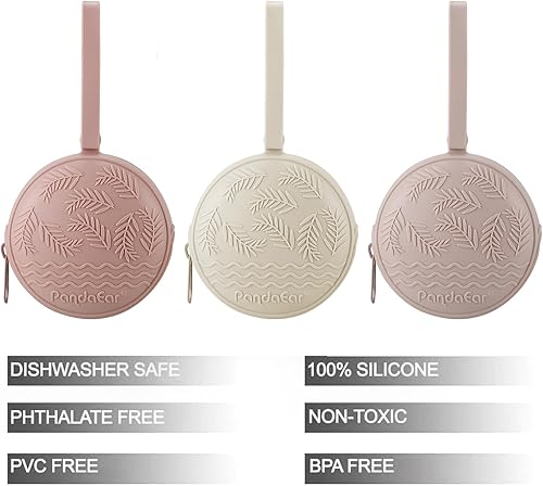 PandaEar 3 Pack Silicone Pacifier Holder Case, Portable Travel Pacifier Pouch for Newborns, BPA-Free Silicone Pacifier Storage Container for Boys & Girls (Green, Blue, Cream) - Jamouz