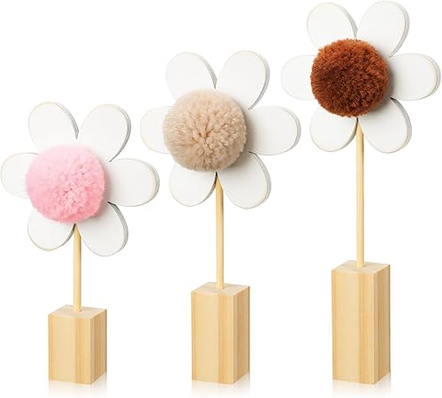 3 Pcs Wooden Daisy Nursery Shelf Decor Boho Daisy Decor Set Floral Aesthetic Flower Wall Art Bohemian Style for Nursery Baby Bedroom Boys Girls Kids(Boho Color) - Jamouz
