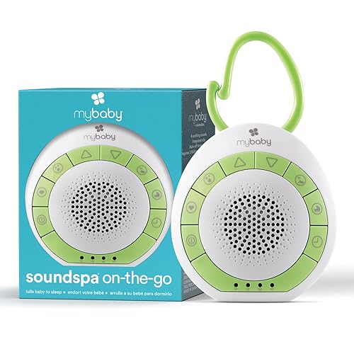 MyBaby Baby Sound Machine, White Noise Sound Machine for Baby, Travel and Nursery. 4 Soothing Sounds, Integrated Clip, Small and Lightweight. - Jamouz