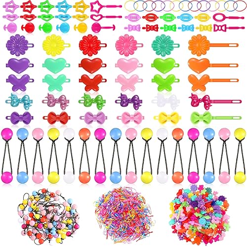 WILLBOND 1184 Pcs Hair Barrettes for Girls, Kids Barrettes Accessories Self Hinge Elastic Hair Ties Bands Assorted Ponytail Holders Cartoon Design Baby Clip Multicolor Rubber Band for Toddler - Jamouz