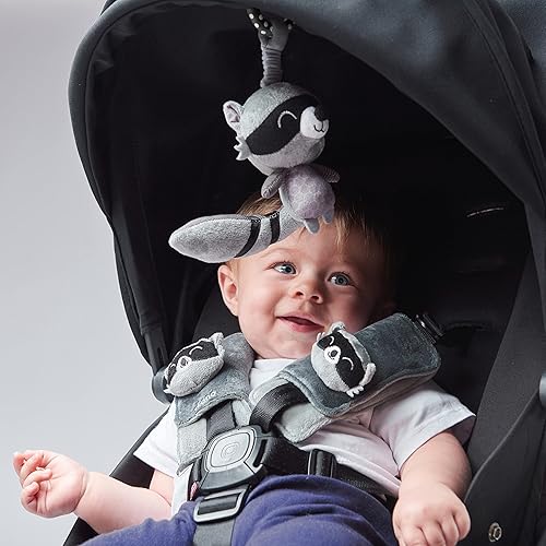 Diono Baby Racoon Character Car Seat Straps & Toy, Shoulder Pads for Baby, Infant, Toddler, 2 Pack Soft Seat Belt Cushion and Stroller Harness Covers Helps Prevent Strap Irritation - Jamouz