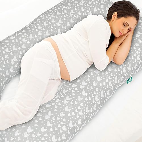 Pregnancy Pillow Cover U-Shaped, Super Soft Replacement Cover Fits Most 55/57 Inch Maternity Pillow, Full Body Pregnancy Pillow Case, Universal Fit, Grey Hearts Print - Jamouz